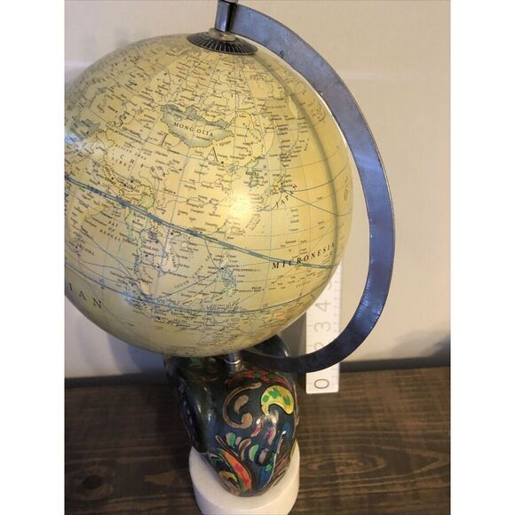 Stone Elephant World Globe on Painted on Marble Base Art Deco. Rare. Read - Picture 11 of 16
